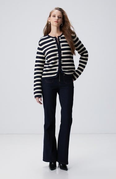  Network Kadın Lacivert Kırık Beyaz Triko Ceket