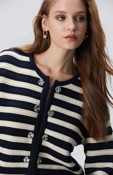  Network Kadın Lacivert Kırık Beyaz Triko Ceket