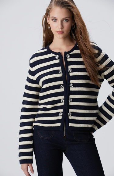  Network Kadın Lacivert Kırık Beyaz Triko Ceket