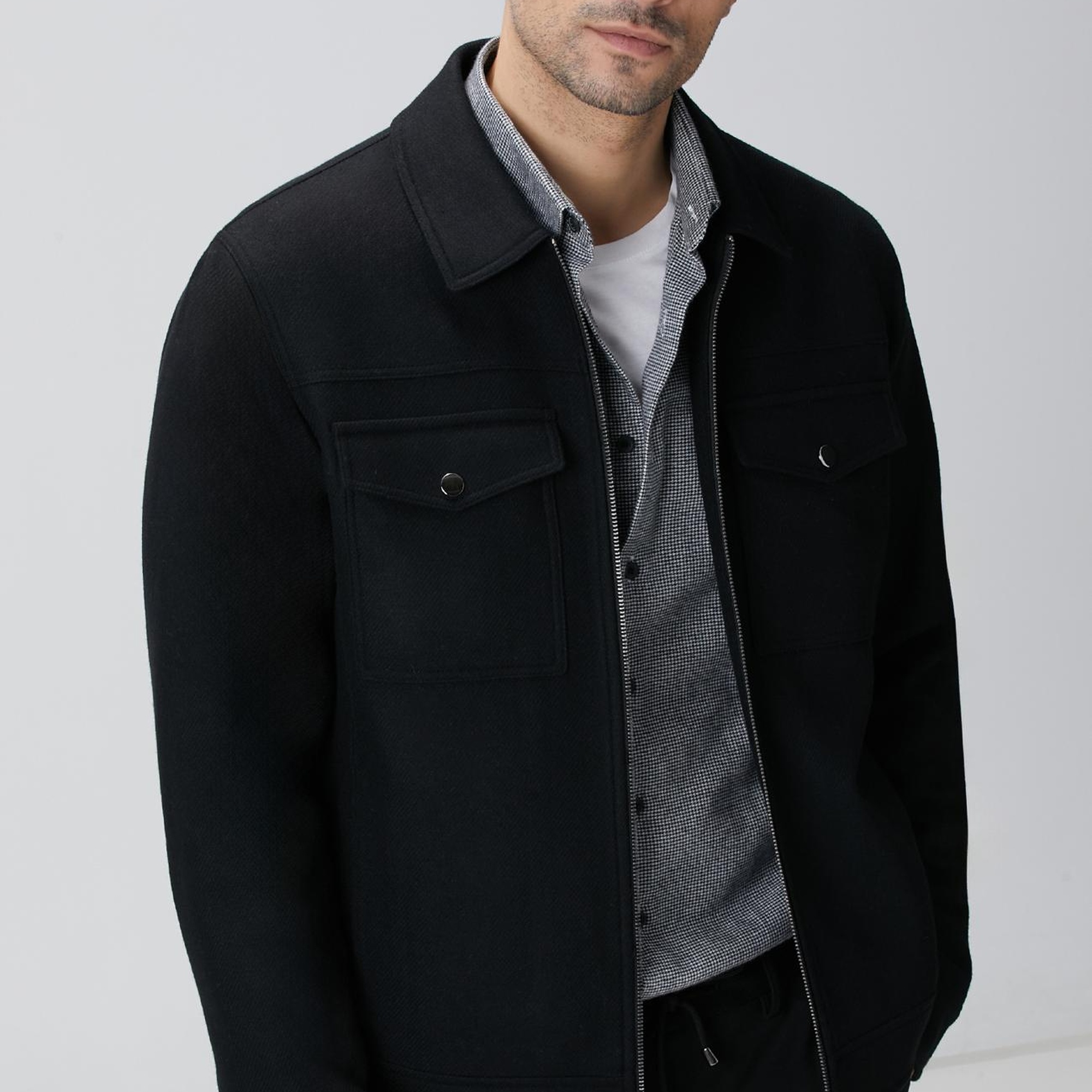 Network Erkek Siyah Yün Karışımlı Mont