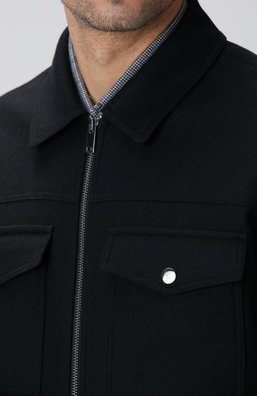  Network Erkek Siyah Yün Karışımlı Mont