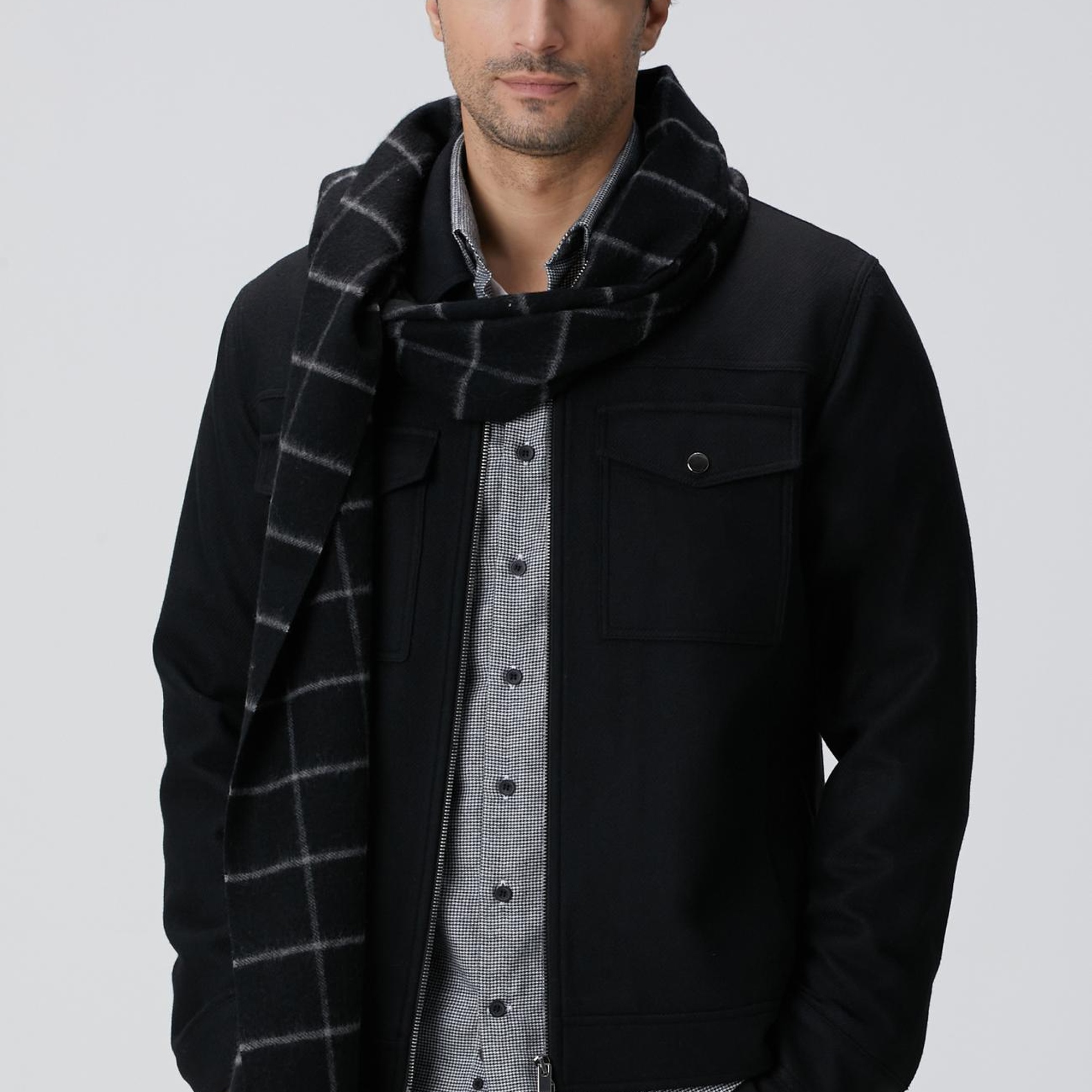 Network Erkek Siyah Yün Karışımlı Mont