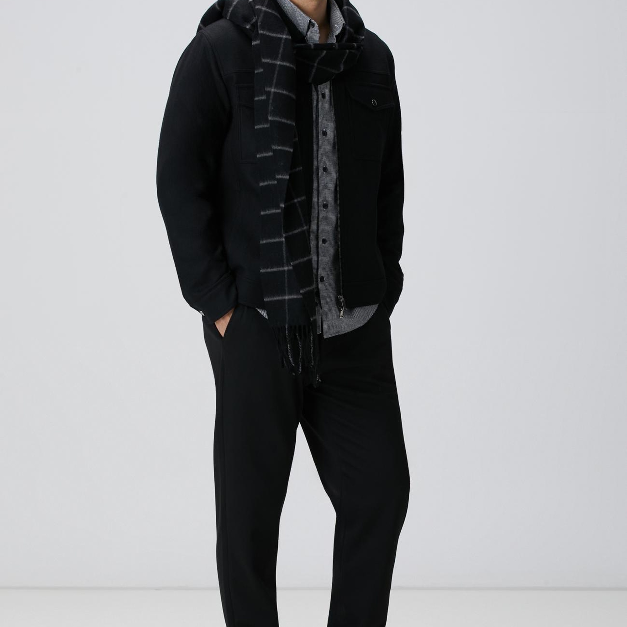 Network Erkek Siyah Yün Karışımlı Mont