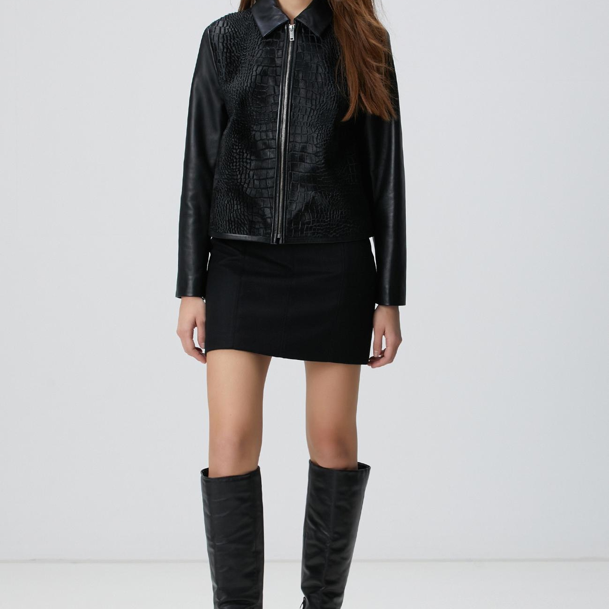 Network Kadın Limited Siyah Kroko Desenli Deri Mont