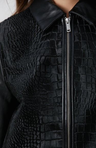  Network Kadın Siyah Limited Kroko Desenli Deri Mont