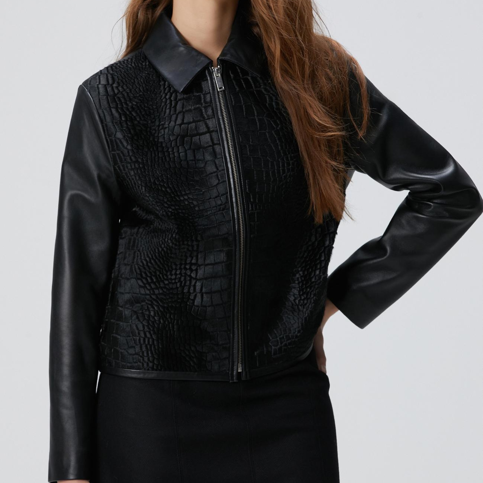 Network Kadın Limited Siyah Kroko Desenli Deri Mont
