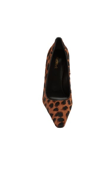  Network Kadın Leopar Desenli Tay Tüyü Topuklu Ayakkabı