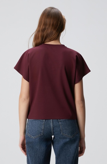  Network Kadın Bordo Çiçek Taş İşlemeli T-shirt