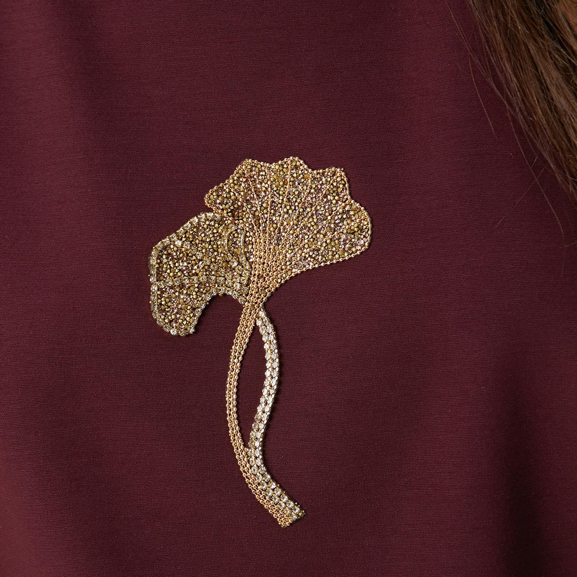 Network Kadın Bordo Çiçek Taş İşlemeli T-shirt