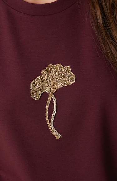  Network Kadın Bordo Çiçek Taş İşlemeli T-shirt