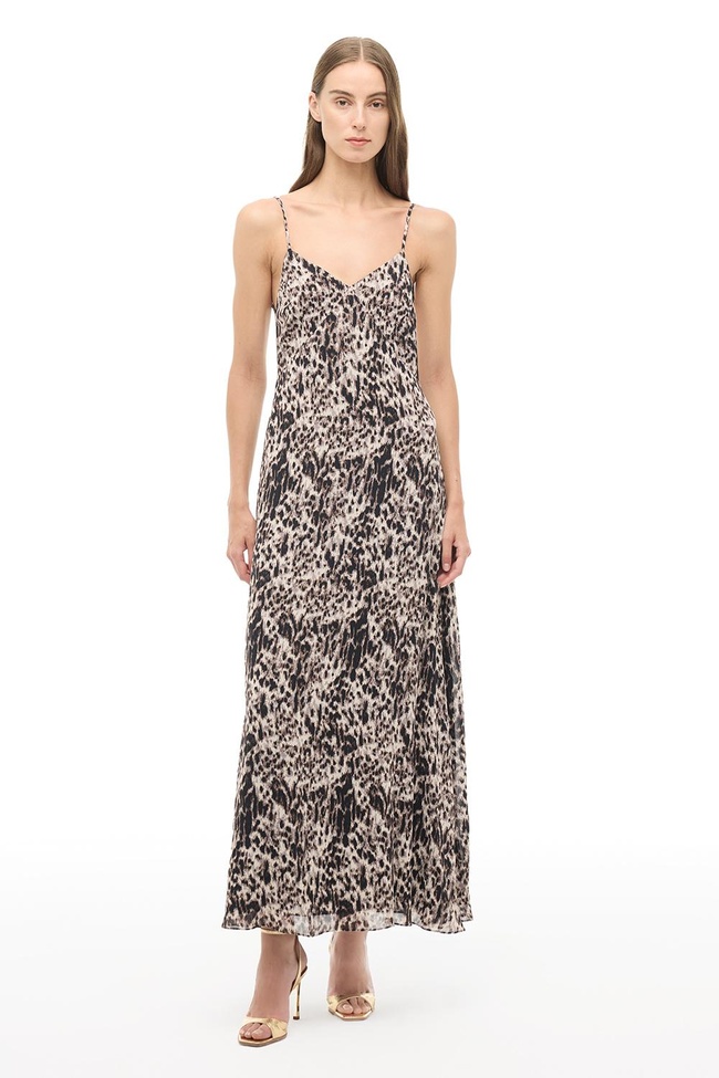  Kahverengi  V-Yaka Uzun Elbise