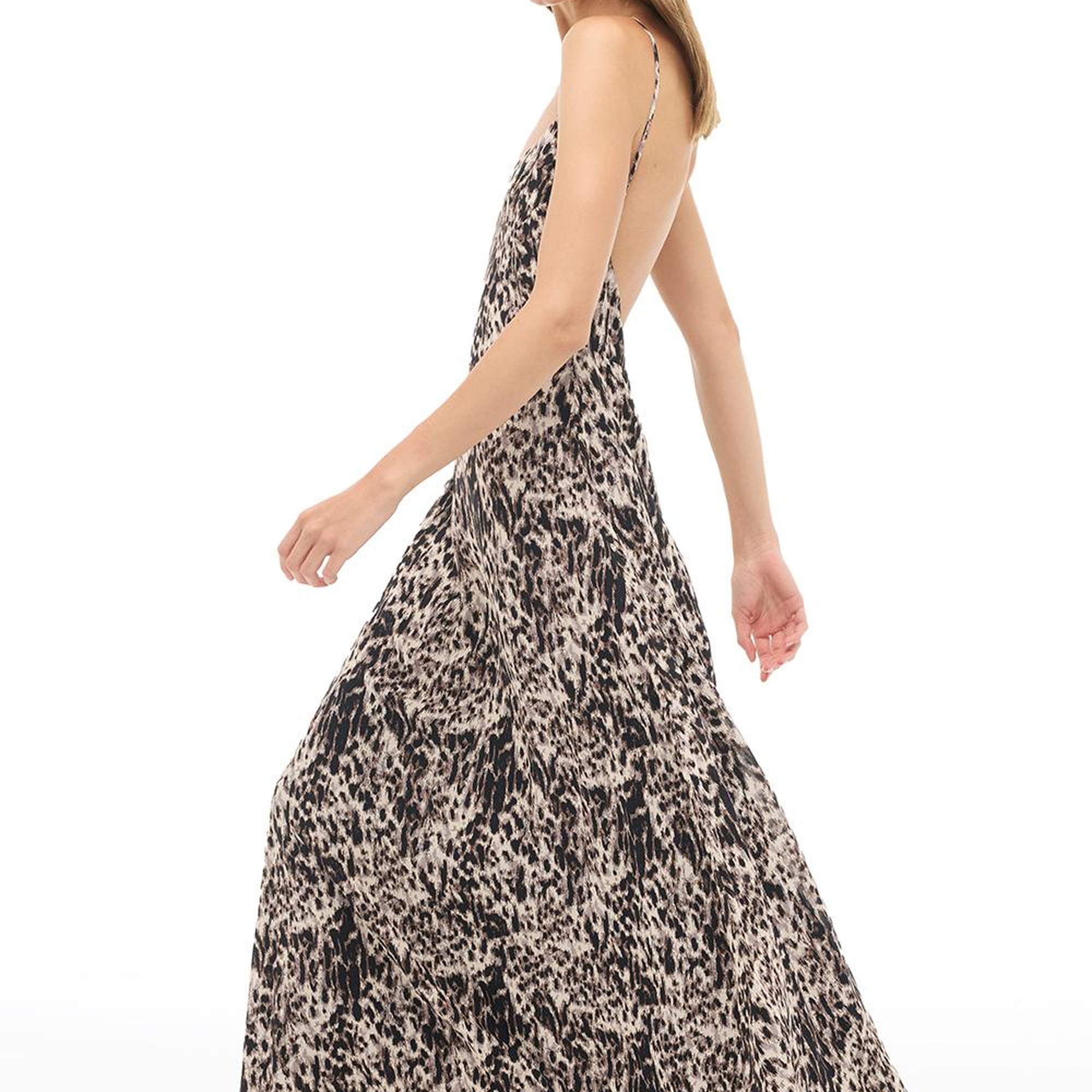 Kahverengi  V-Yaka Uzun Elbise