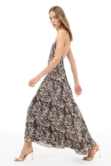  Kahverengi  V-Yaka Uzun Elbise