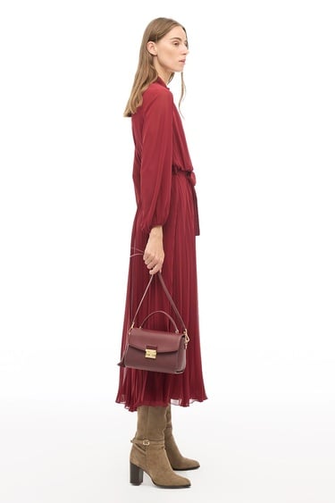  Bordo Balıkçı Yaka Bilek Boy  Elbise