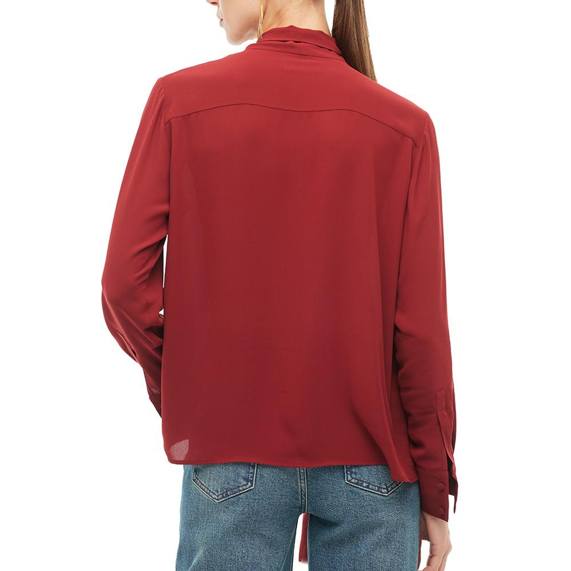 Bordo Bağlama Yaka Bluz