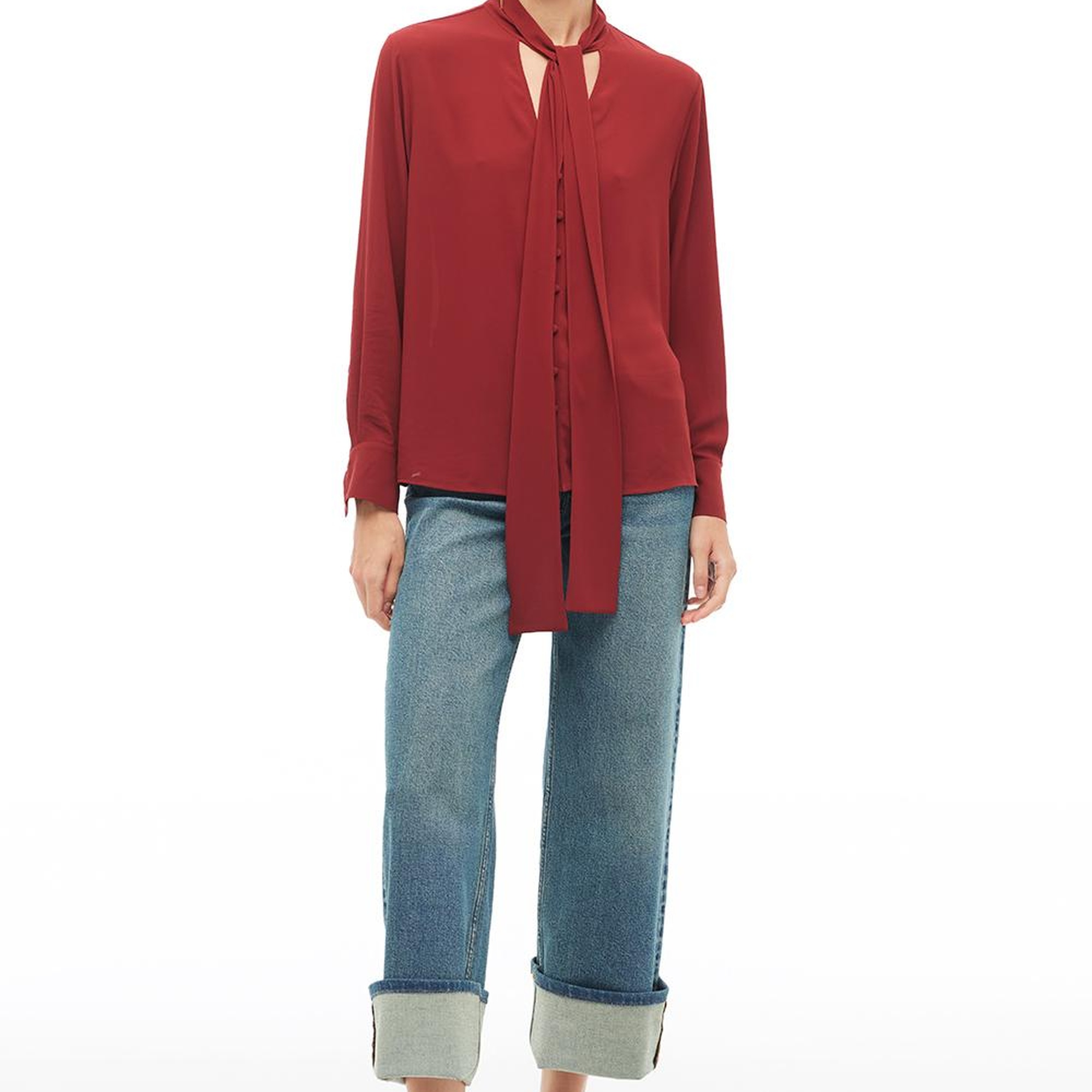 Bordo Bağlama Yaka Bluz