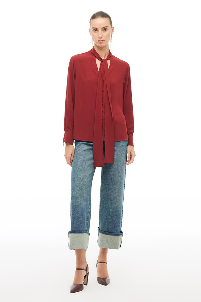  Bordo Bağlama Yaka Bluz