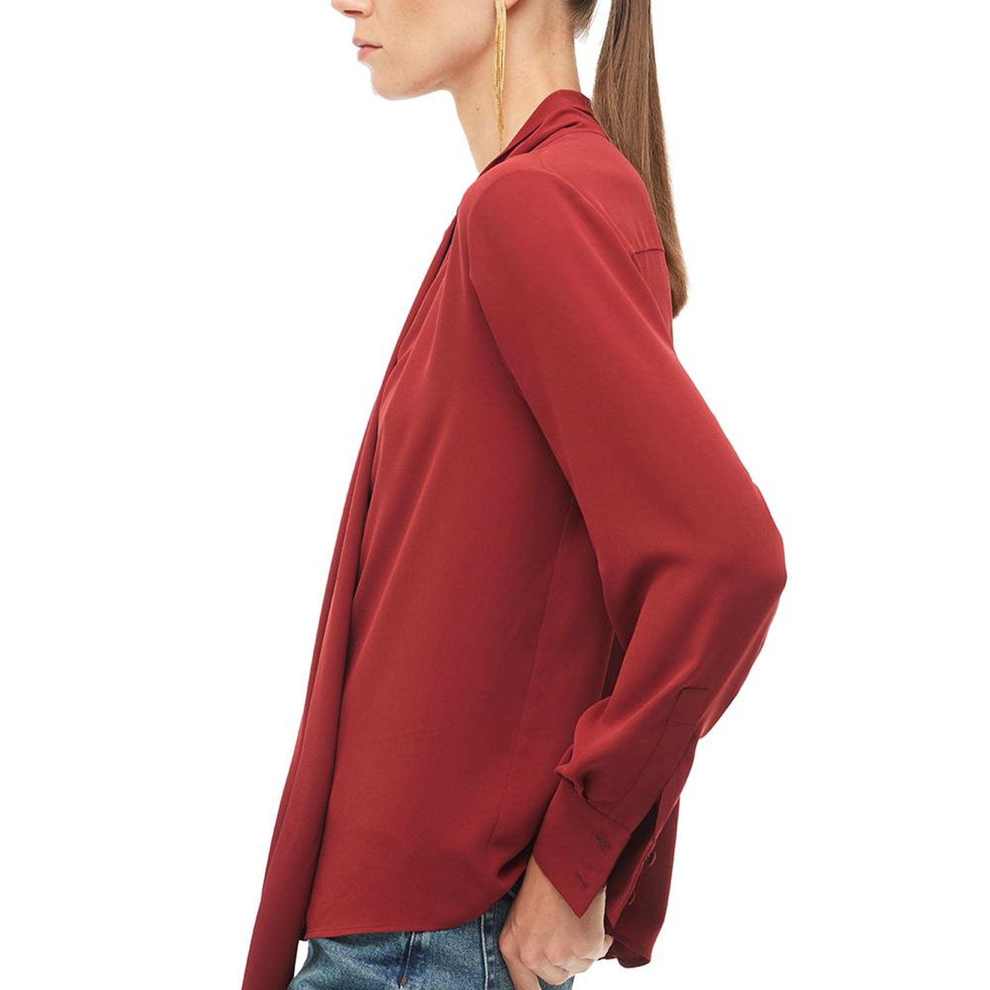 Bordo Bağlama Yaka Bluz