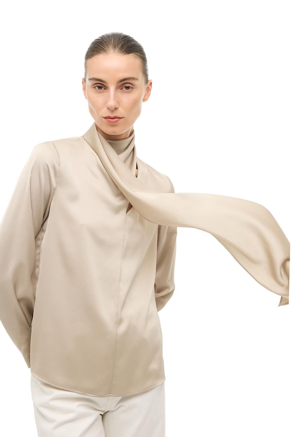  Bej Şal Yaka Bluz