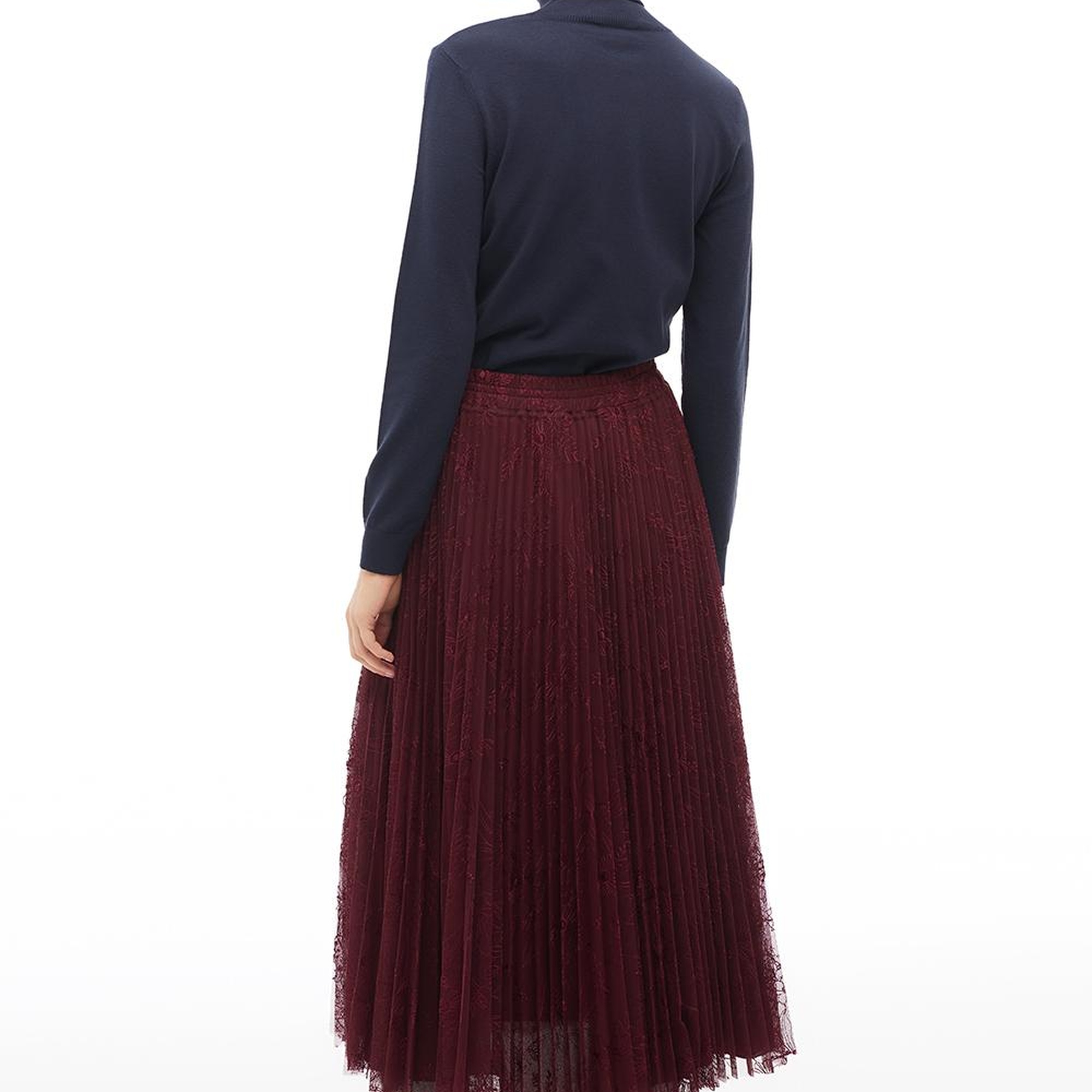 Bordo Yüksek Bel Bilek Boy Etek