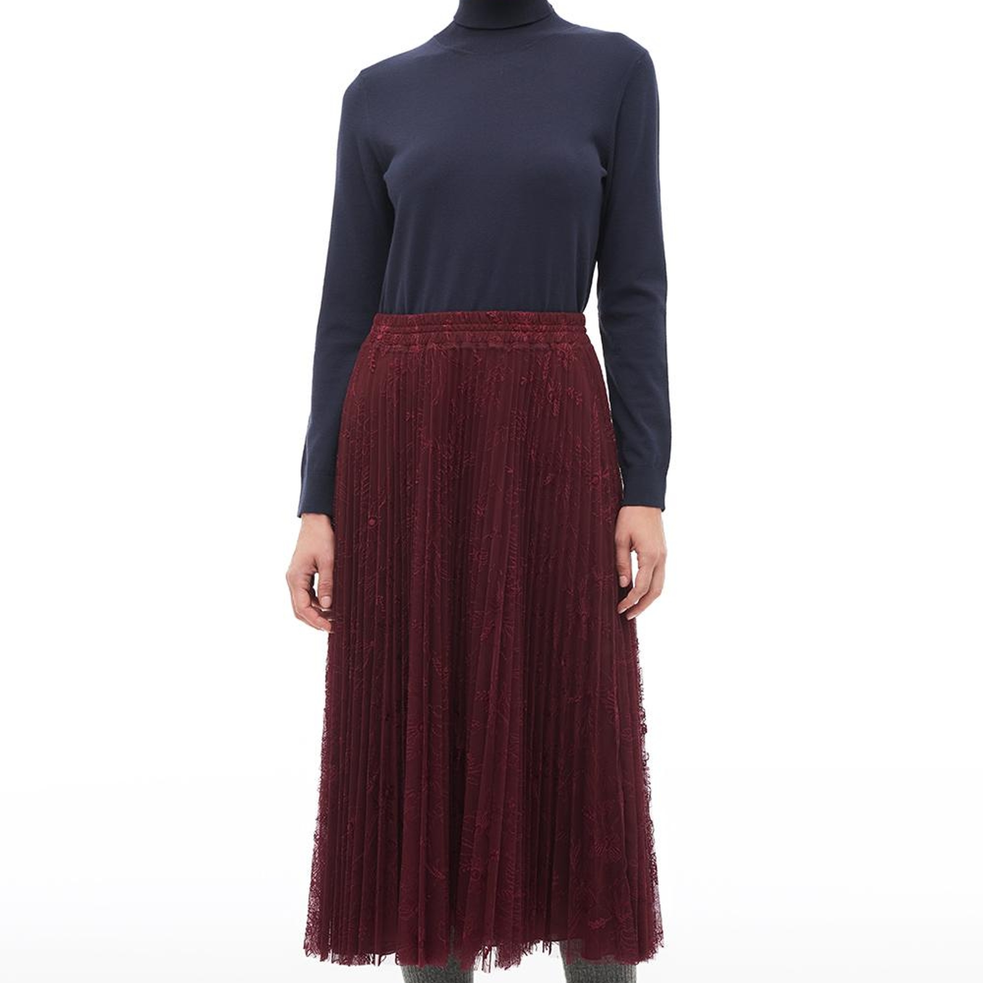 Bordo Yüksek Bel Bilek Boy Etek