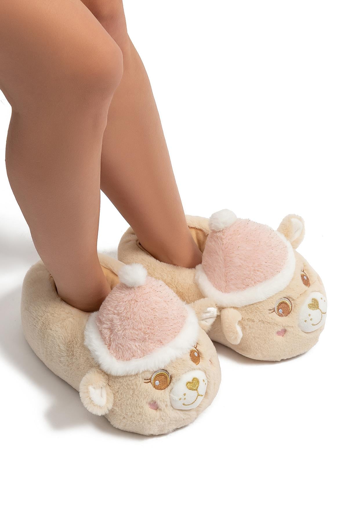  Roza Kadın Hayvanlı Panduf Bej 36/41