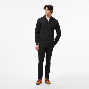  Tommy Hilfiger Essential Fleece 1/4 Erkek Yarım Fermuarlı Siyah Sweatshirt