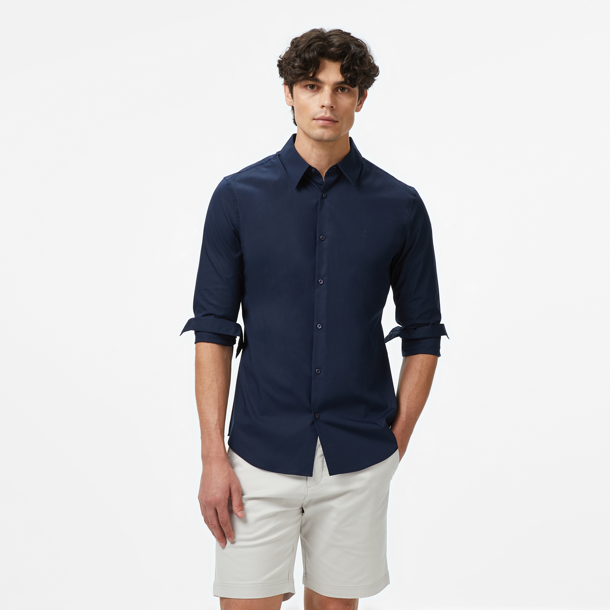 Calvin Klein Solid Stretch Slim Erkek Lacivert Gömlek