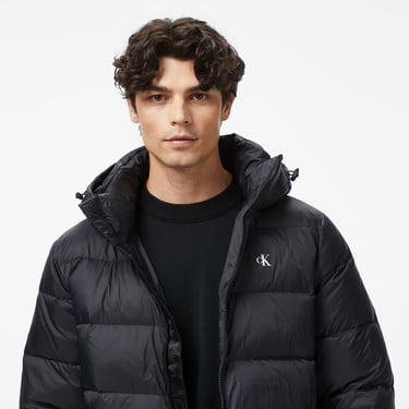  Calvin Klein Zip Off Hood Down Puffer Erkek Siyah Mont