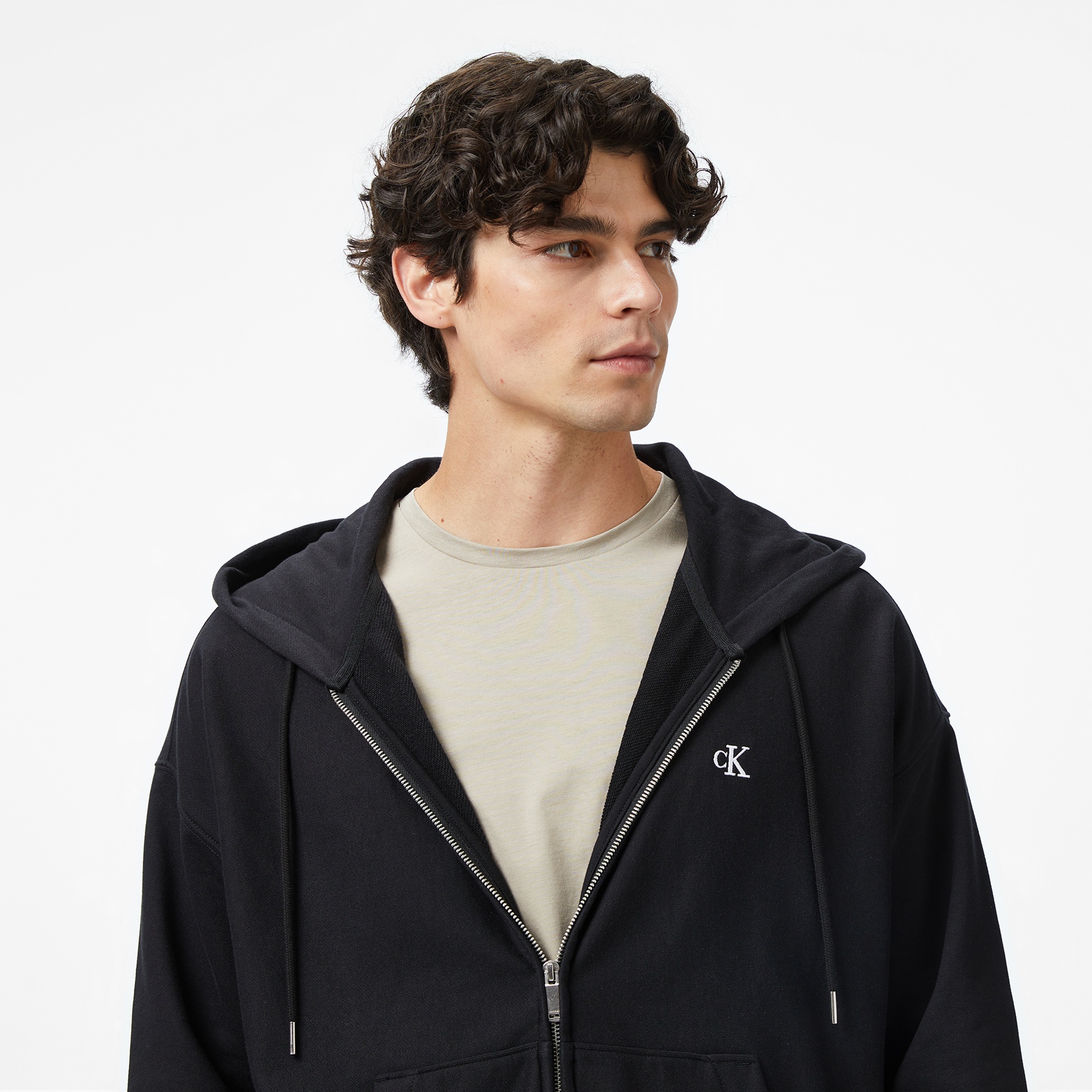 Calvin Klein Premium Terry Monogram Erkek Siyah Sweatshirt