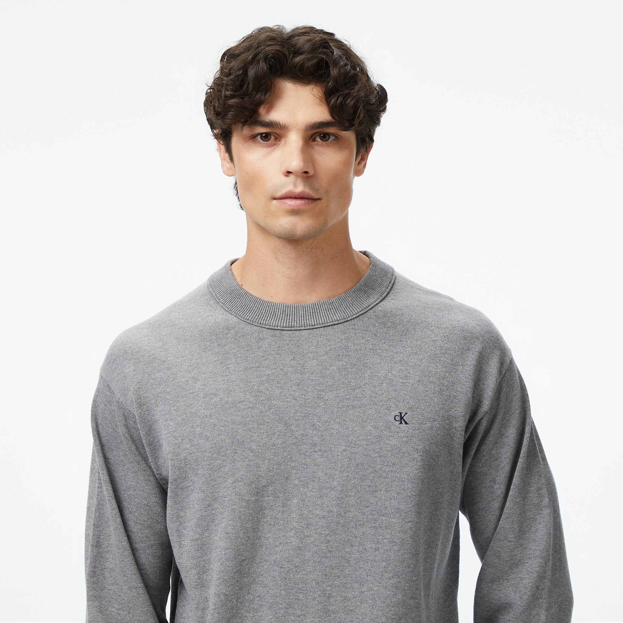 Calvin Klein Cotton Erkek Gri Triko