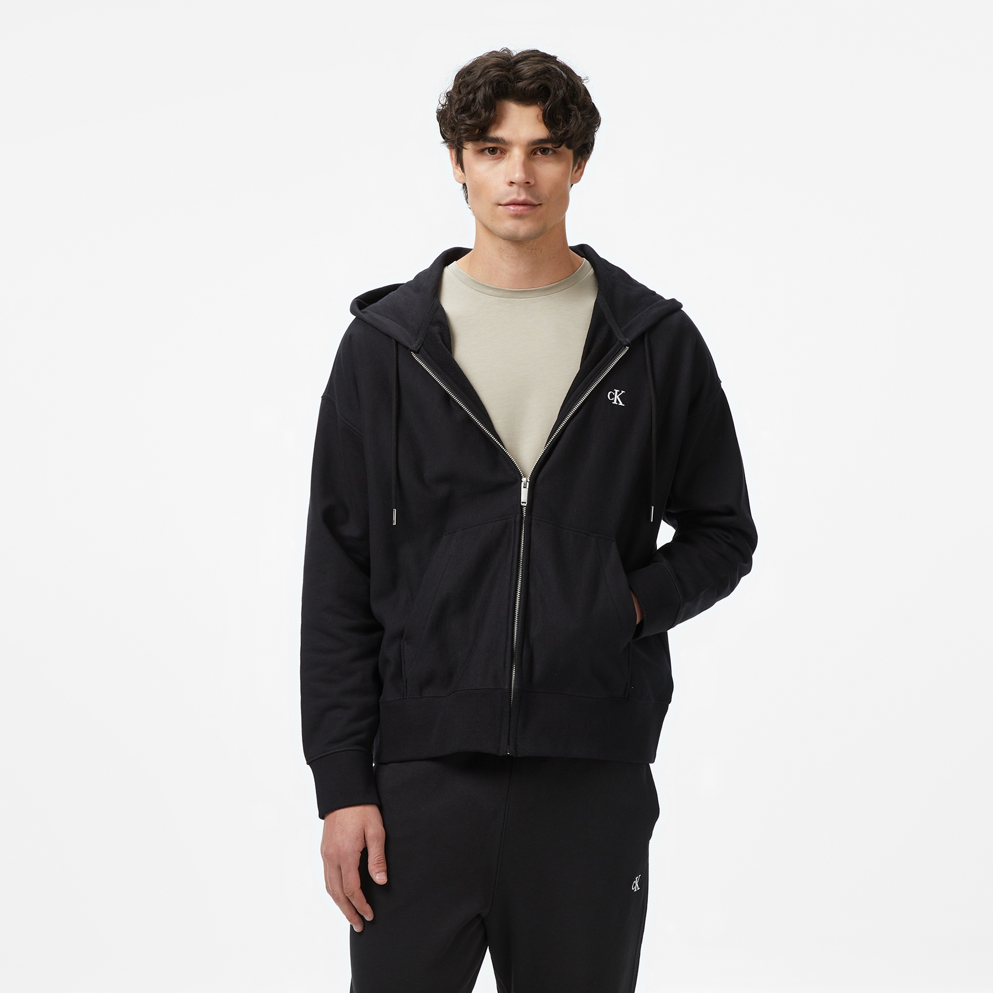 Calvin Klein Premium Terry Monogram Erkek Siyah Sweatshirt