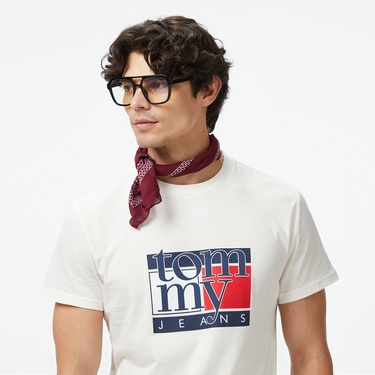  Tommy Hilfiger Twist Slim Flag Erkek Beyaz T-Shirt