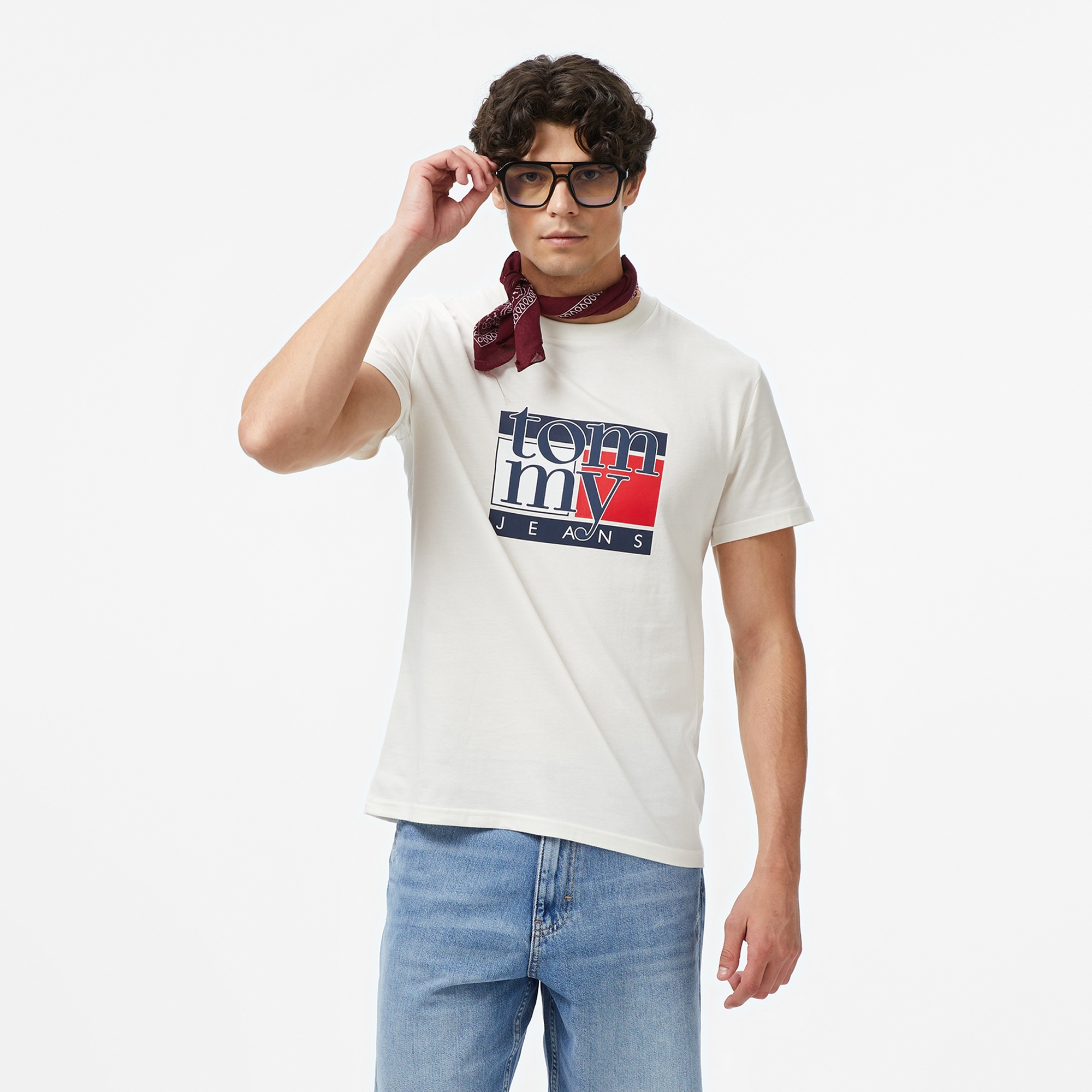 Tommy Hilfiger Twist Slim Flag Erkek Beyaz T-Shirt