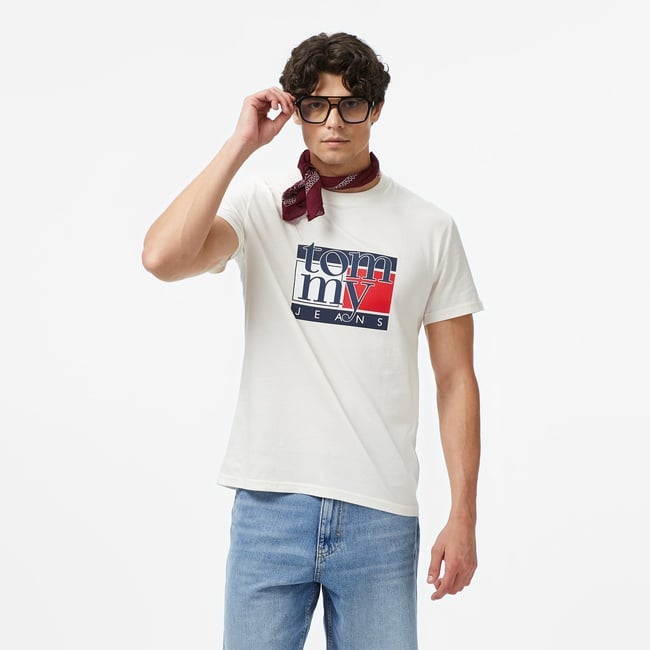  Tommy Hilfiger Twist Slim Flag Erkek Beyaz T-Shirt