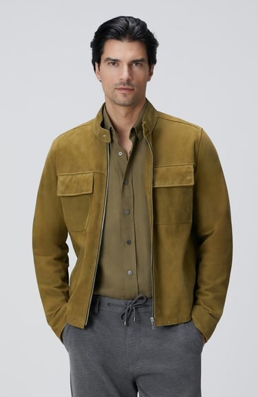  Network Erkek Yağ Yeşili Süet Deri Mont