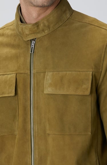  Network Erkek Yağ Yeşili Süet Deri Mont