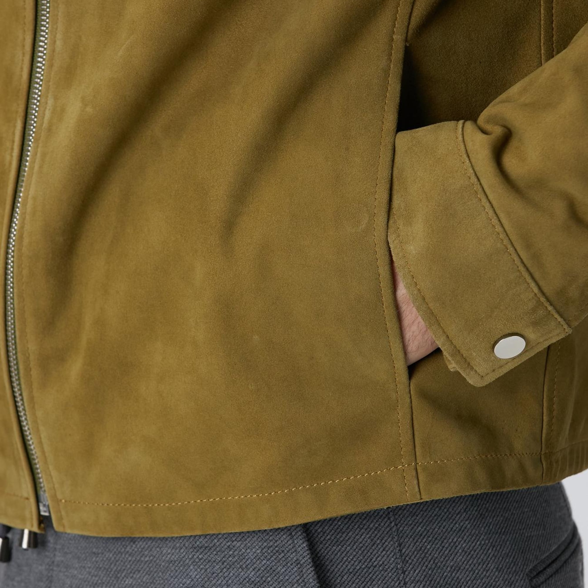 Network Erkek Yağ Yeşili Süet Deri Mont