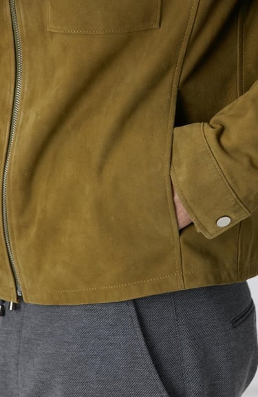  Network Erkek Yağ Yeşili Süet Deri Mont