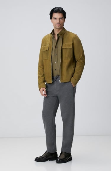  Network Erkek Yağ Yeşili Süet Deri Mont