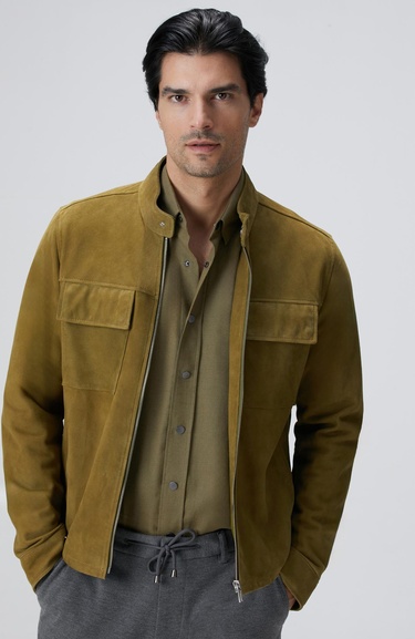  Network Erkek Yağ Yeşili Süet Deri Mont