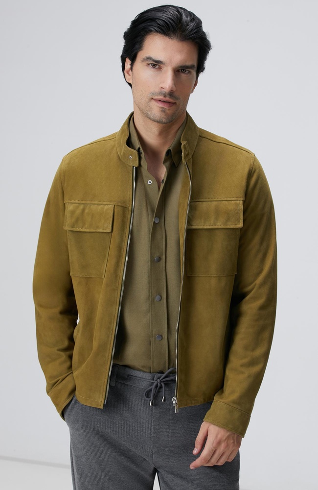  Network Erkek Yağ Yeşili Süet Deri Mont