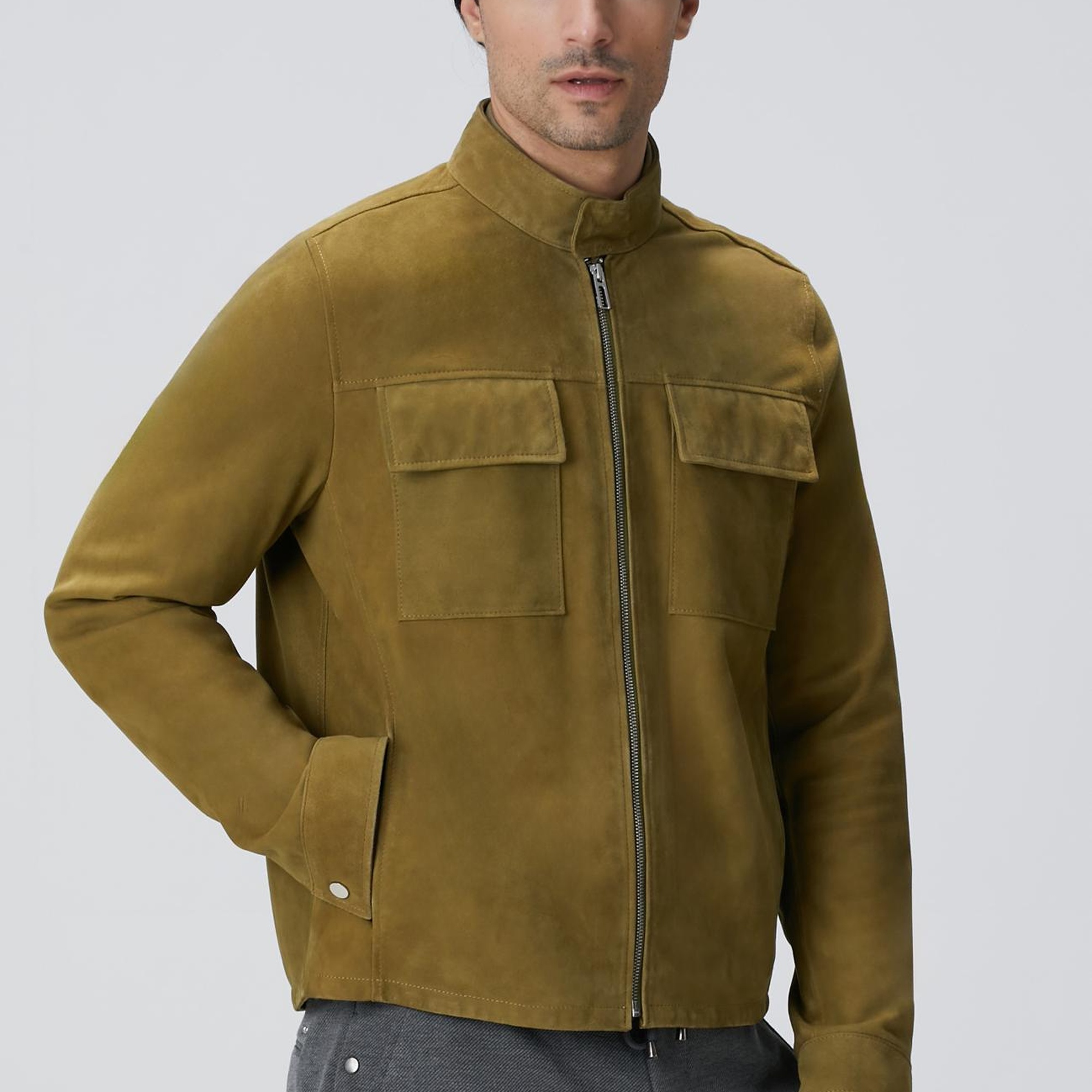 Network Erkek Yağ Yeşili Süet Deri Mont