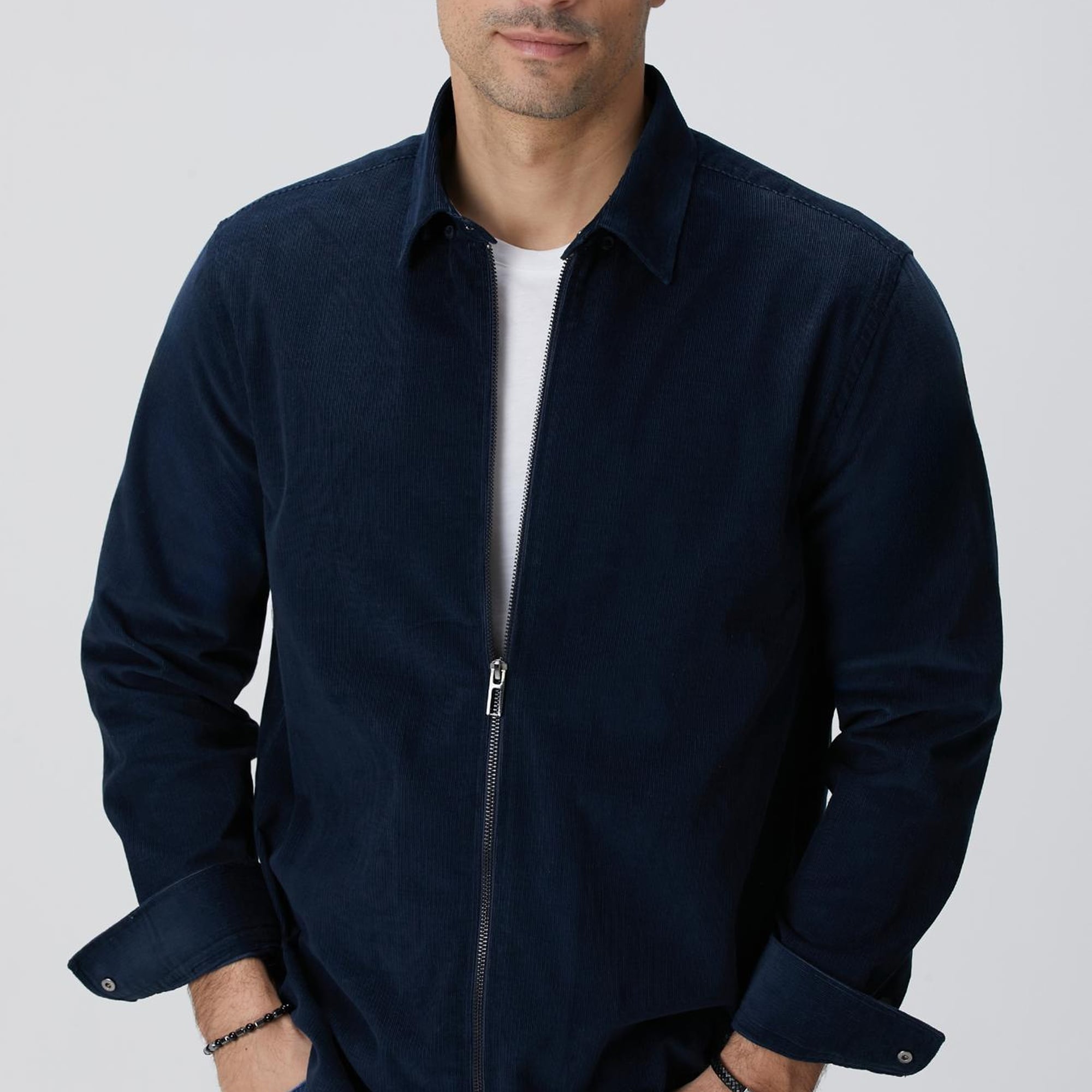 Network Erkek Lacivert Fermuarlı Fitilli Kadife Gömlek