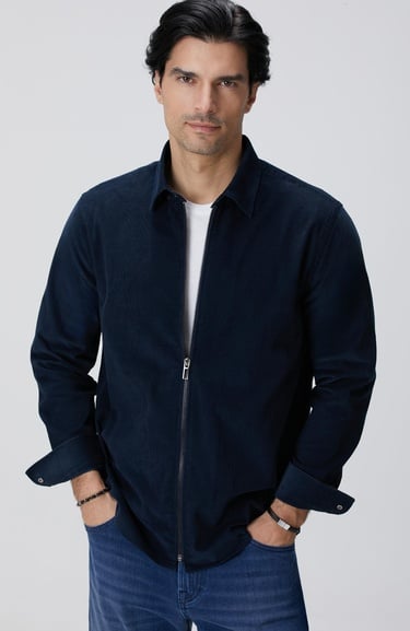  Network Erkek Lacivert Fermuarlı Fitilli Kadife Gömlek