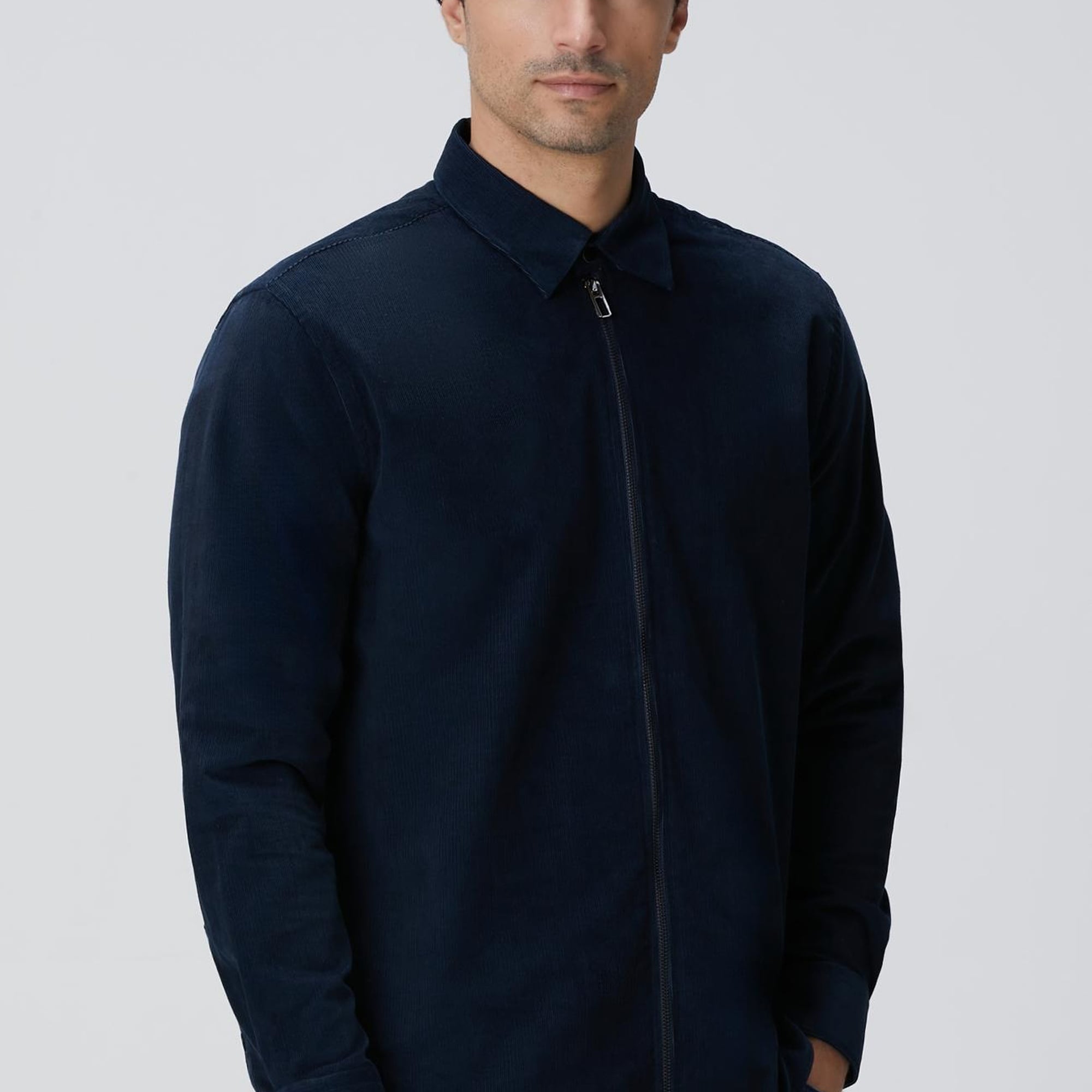 Network Erkek Lacivert Fermuarlı Fitilli Kadife Gömlek