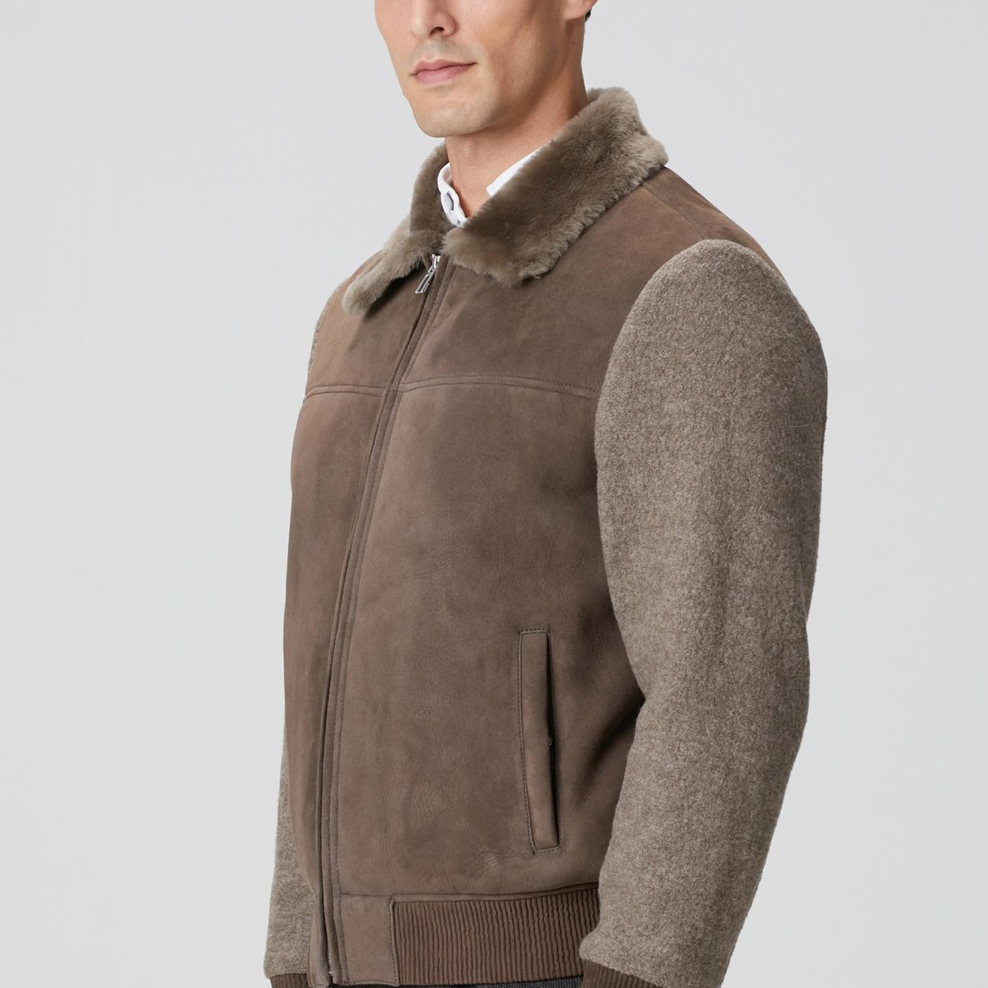 Network Erkek Vizon Yakası Kürklü Deri Mont