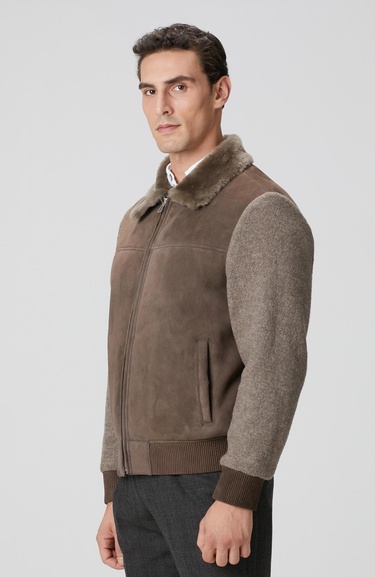  Network Erkek Vizon Yakası Kürklü Deri Mont