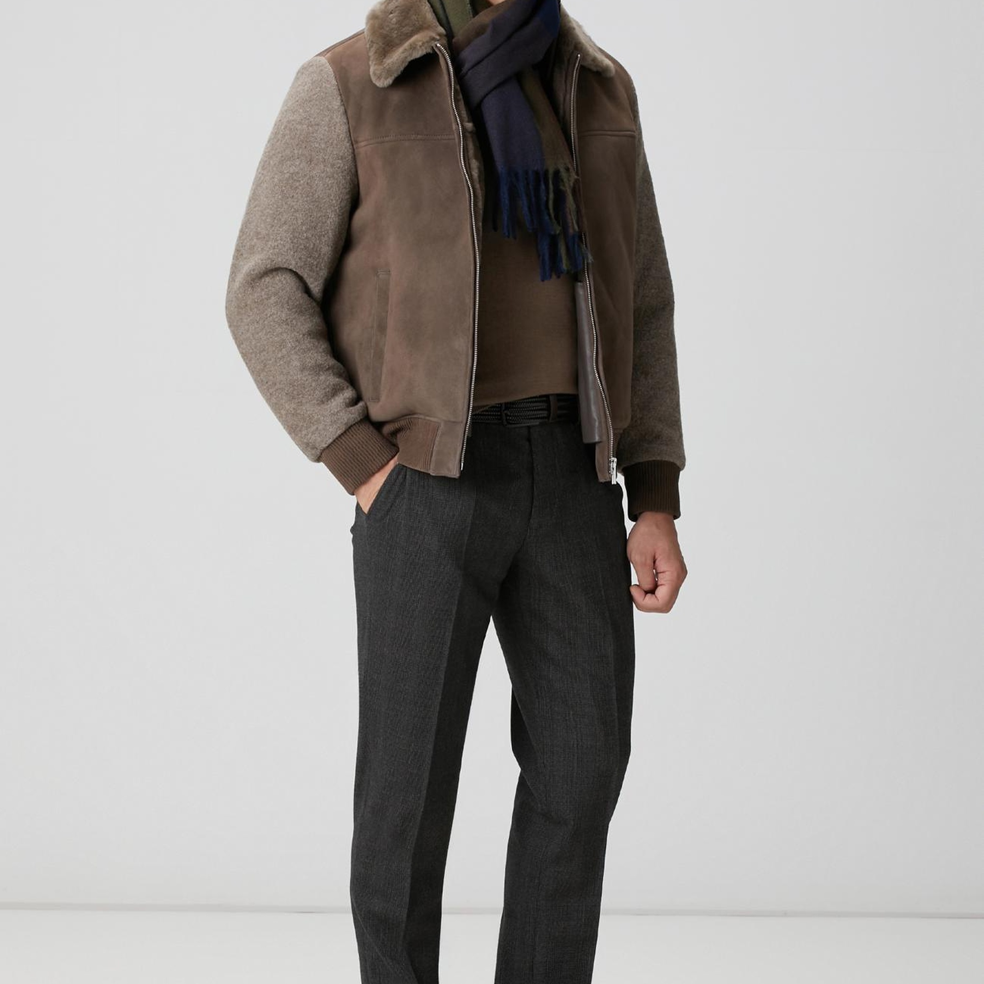 Network Erkek Vizon Yakası Kürklü Deri Mont