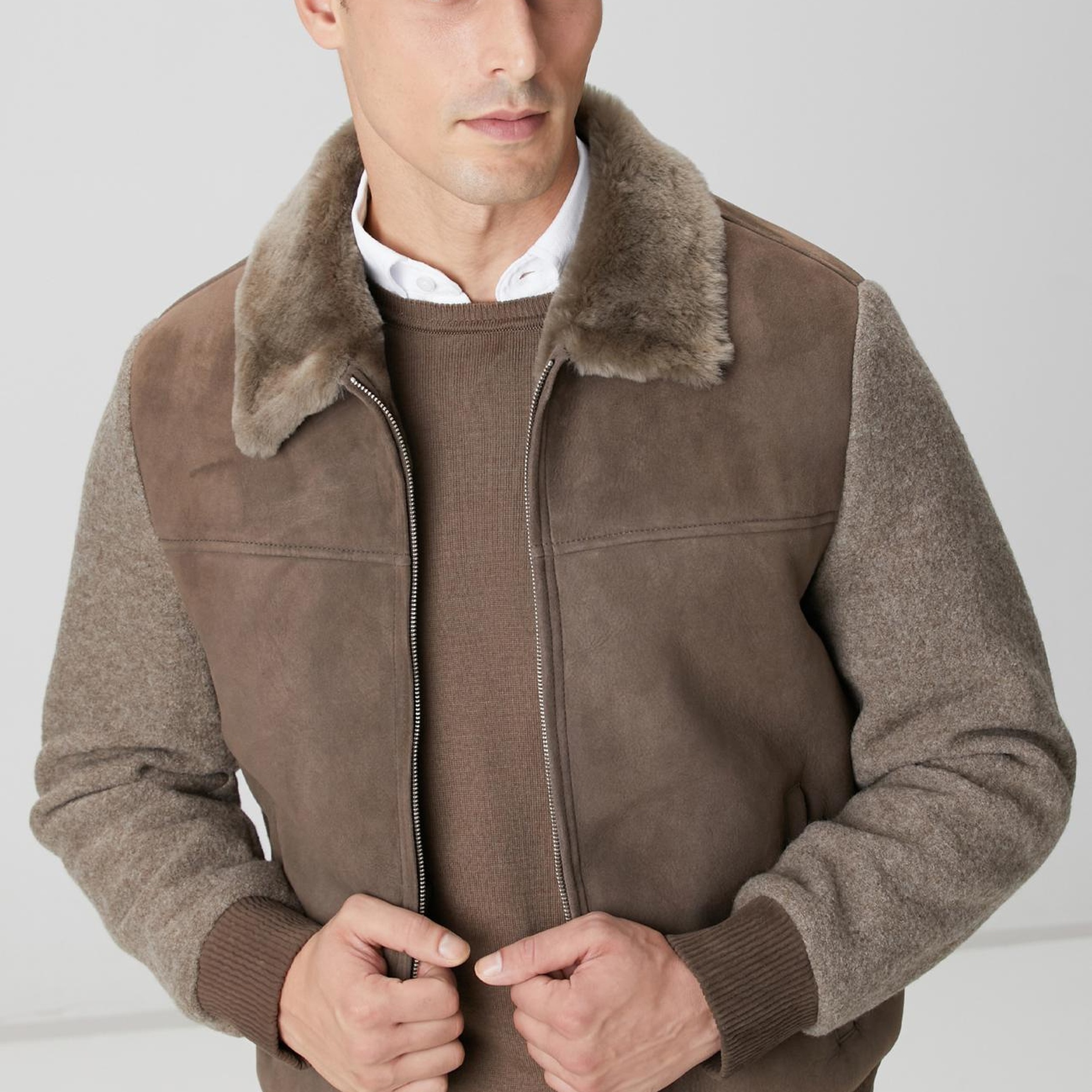 Network Erkek Vizon Yakası Kürklü Deri Mont